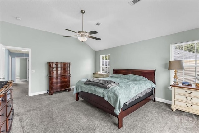 1237 Cypress Fall Cir, Hinesville, GA 31313 - carpeted bedroom featuring multiple windows, lofted ceiling, and a ceiling fan