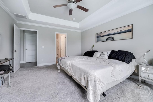 127 Champlain Dr, Pooler, GA 31322 - bedroom featuring carpet floors, a raised ceiling, crown molding, and ceiling fan