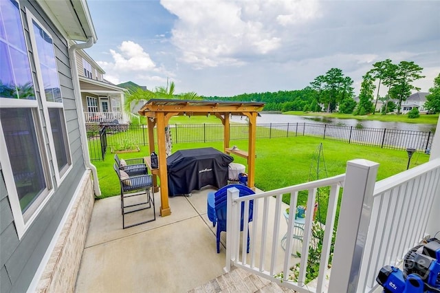 127 Champlain Dr, Pooler, GA 31322 - fenced backyard featuring a water view, a patio, and area for grilling