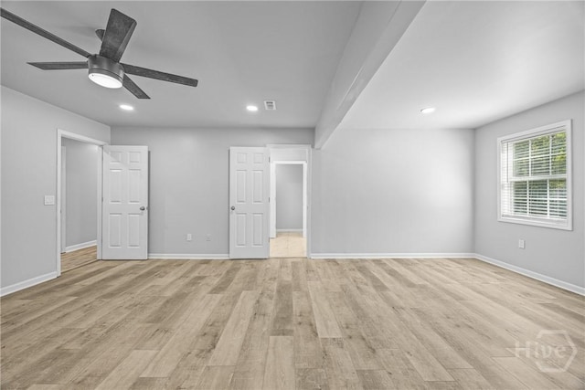166 Old Sunbury Trl, Midway, GA 31320 - unfurnished bedroom featuring light wood-style floors, recessed lighting, and a ceiling fan
