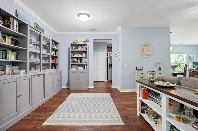 80 Sunbury Ct, Richmond Hill, GA 31324 - home office featuring ornamental molding and dark wood-style floors