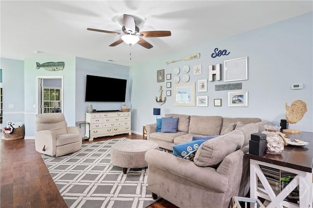 80 Sunbury Ct, Richmond Hill, GA 31324 - living area with ceiling fan and wood finished floors