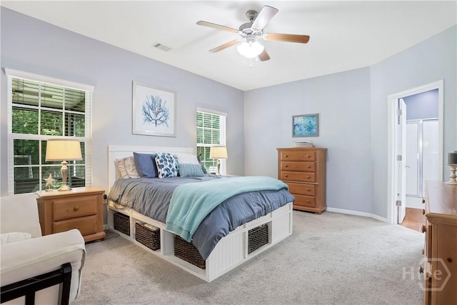 80 Sunbury Ct, Richmond Hill, GA 31324 - bedroom with light colored carpet and a ceiling fan
