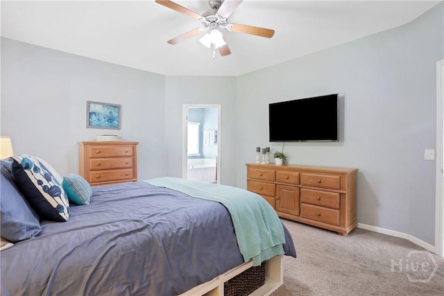 80 Sunbury Ct, Richmond Hill, GA 31324 - bedroom featuring light carpet, ensuite bathroom, and ceiling fan