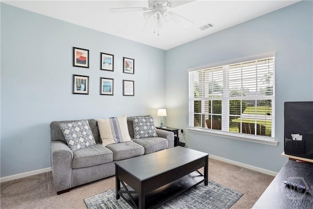 80 Sunbury Ct, Richmond Hill, GA 31324 - carpeted living room featuring a ceiling fan and baseboards