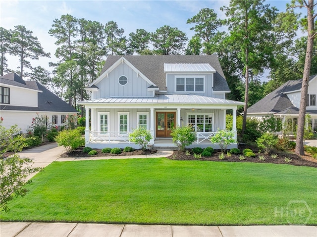122 Kent, Pooler, GA 31322 - modern farmhouse featuring board and batten siding, a porch, and french doors