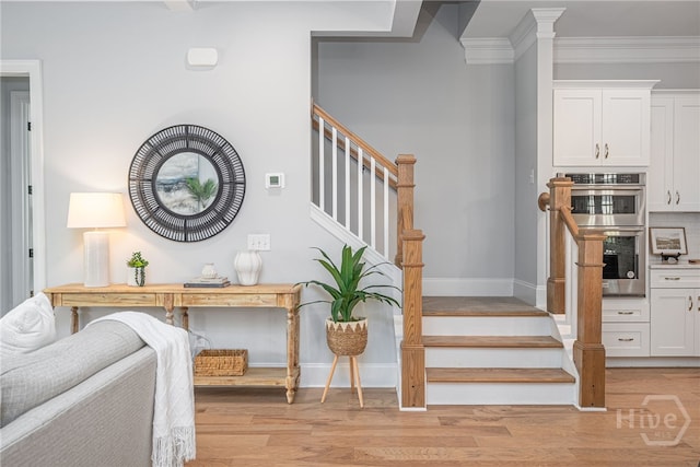 122 Kent, Pooler, GA 31322 - staircase featuring wood finished floors and crown molding
