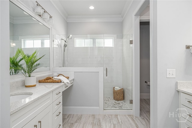122 Kent, Pooler, GA 31322 - bathroom featuring vanity, a stall shower, and ornamental molding