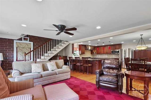 606 Rivers End Dr, Savannah, GA 31406 - living area with ceiling fan, stairs, recessed lighting, and dark wood finished floors