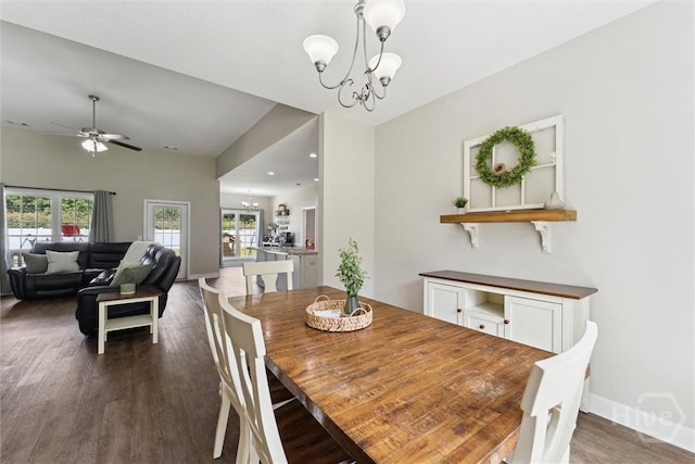 202 Orleans Trl, Statesboro, GA 30461 - dining area featuring a chandelier, wood finished floors, and a ceiling fan