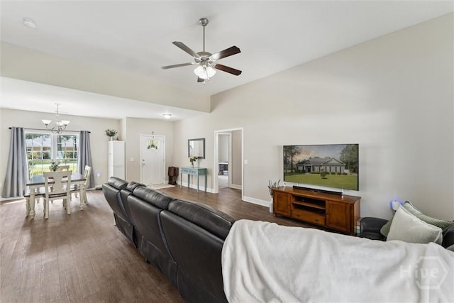 202 Orleans Trl, Statesboro, GA 30461 - living area featuring a chandelier, dark wood-style floors, and ceiling fan