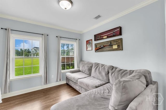 291 Kerry Dr, Richmond Hill, GA 31324 - living room with ornamental molding and wood finished floors