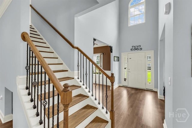 291 Kerry Dr, Richmond Hill, GA 31324 - entryway featuring a towering ceiling, wood finished floors, and stairway