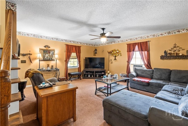 675 Foxwood Cir, Jesup, GA 31545 - living area featuring plenty of natural light, a ceiling fan, carpet floors, and a textured ceiling