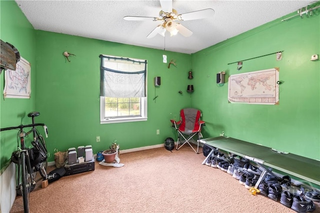 675 Foxwood Cir, Jesup, GA 31545 - playroom featuring a textured ceiling, carpet, and ceiling fan
