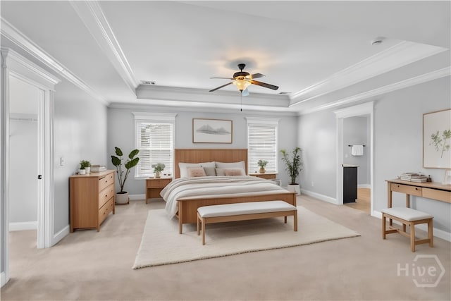 85 Wicklow Dr, Richmond Hill, GA 31324 - bedroom with a tray ceiling, crown molding, multiple windows, and light carpet