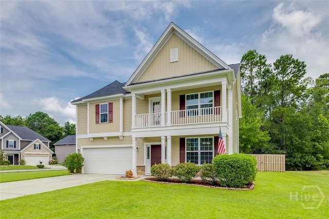 353 Casey Dr, Pooler, GA 31322 - view of front facade featuring board and batten siding, a balcony, an attached garage, and driveway