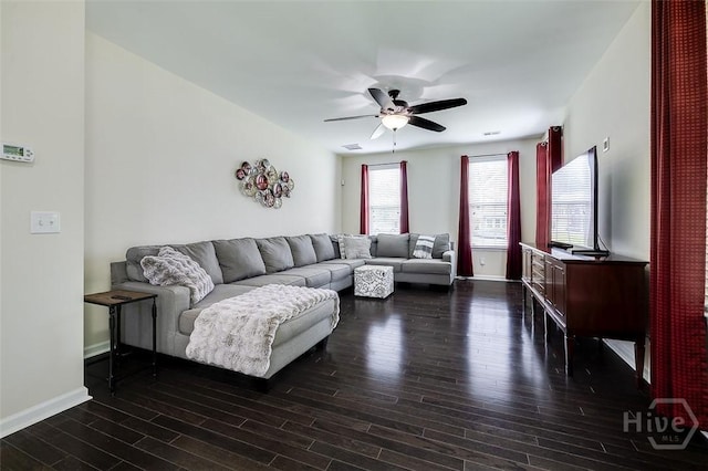 353 Casey Dr, Pooler, GA 31322 - living area featuring dark wood-style floors and ceiling fan