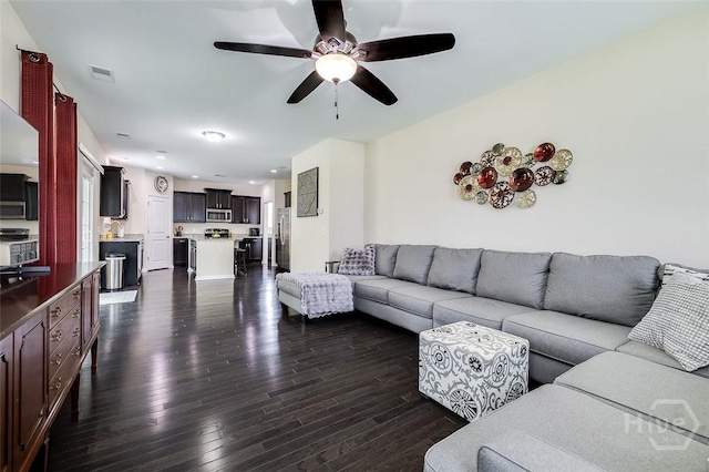 353 Casey Dr, Pooler, GA 31322 - living area featuring dark wood-type flooring and ceiling fan