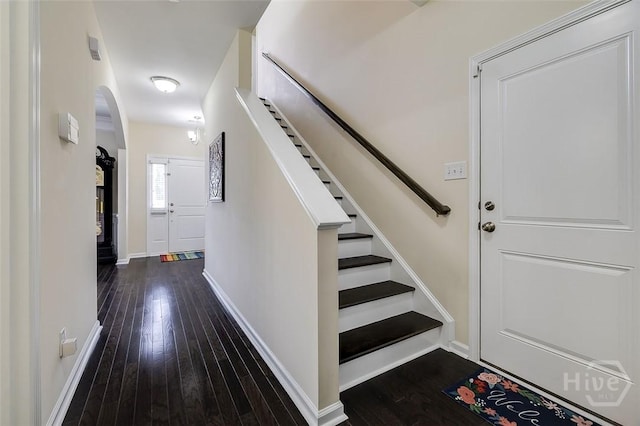 353 Casey Dr, Pooler, GA 31322 - stairs with hardwood / wood-style floors and arched walkways