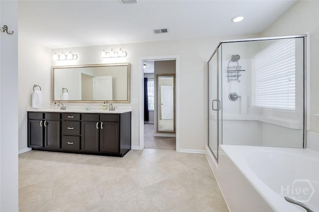 353 Casey Dr, Pooler, GA 31322 - full bath with double vanity, a bath, a stall shower, and tile patterned floors