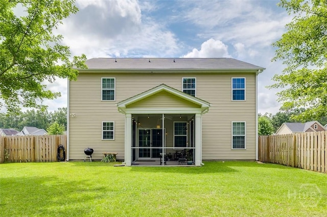 353 Casey Dr, Pooler, GA 31322 - rear view of house with a sunroom and a fenced backyard