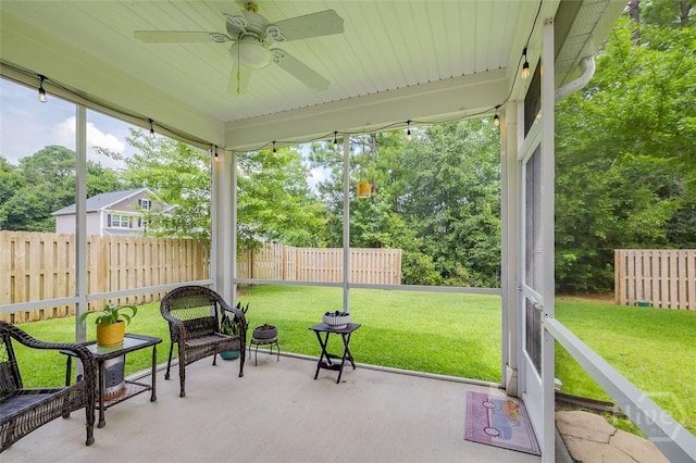353 Casey Dr, Pooler, GA 31322 - sunroom with ceiling fan and view of scattered trees