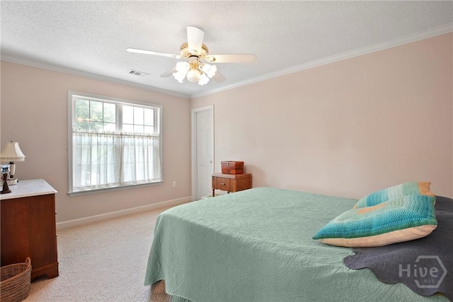 245 Youmans Rd, Midway, GA 31320 - bedroom with crown molding, carpet, ceiling fan, and a textured ceiling