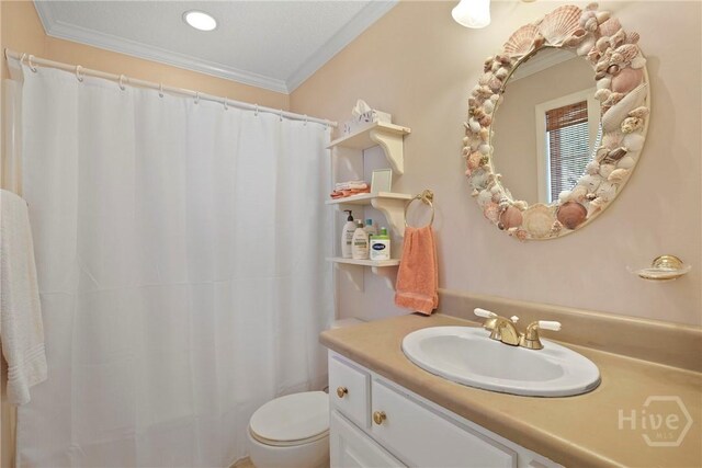 245 Youmans Rd, Midway, GA 31320 - full bathroom with vanity, ornamental molding, and a shower with curtain