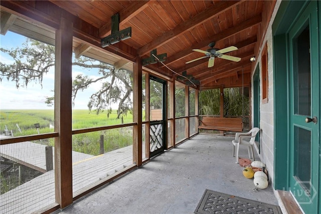 245 Youmans Rd, Midway, GA 31320 - unfurnished sunroom featuring a ceiling fan and lofted ceiling