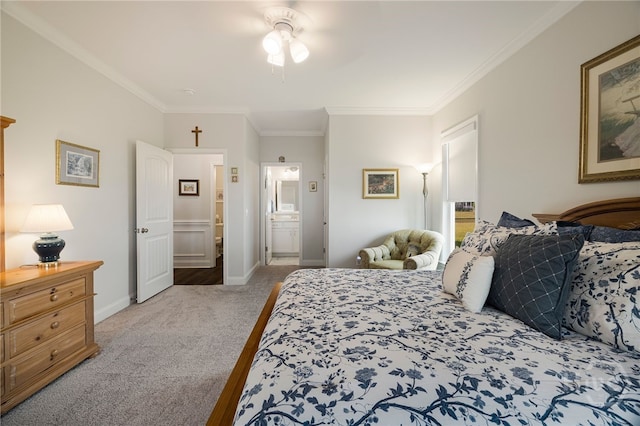 131 Como Dr, Pooler, GA 31322 - carpeted bedroom featuring crown molding, ensuite bathroom, and a ceiling fan