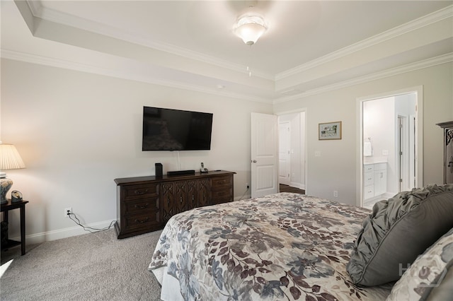 131 Como Dr, Pooler, GA 31322 - carpeted bedroom featuring a raised ceiling, crown molding, and ensuite bath