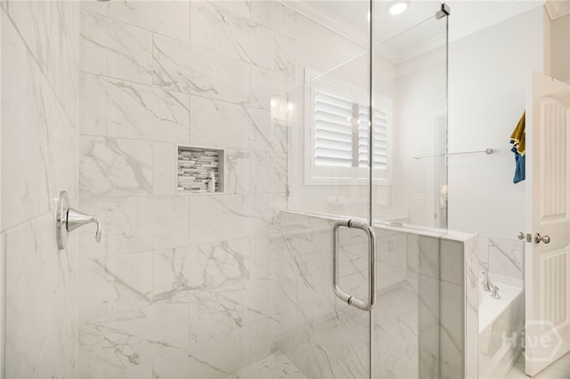 131 Como Dr, Pooler, GA 31322 - full bath featuring crown molding, a marble finish shower, and a bath