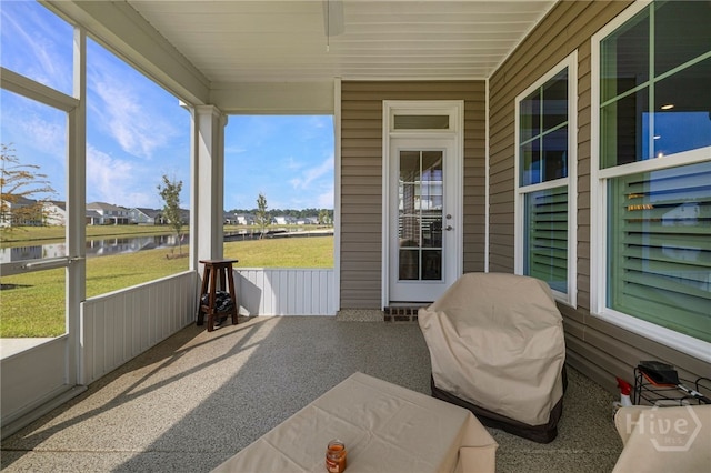 131 Como Dr, Pooler, GA 31322 - sunroom featuring a water view and ceiling fan