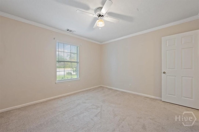 375 Hermitage Dr, Richmond Hill, GA 31324 - empty room featuring crown molding, light colored carpet, and a ceiling fan