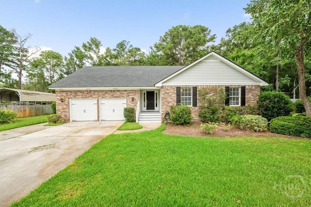 375 Hermitage Dr, Richmond Hill, GA 31324 - ranch-style home featuring concrete driveway, brick siding, an attached garage, and roof with shingles