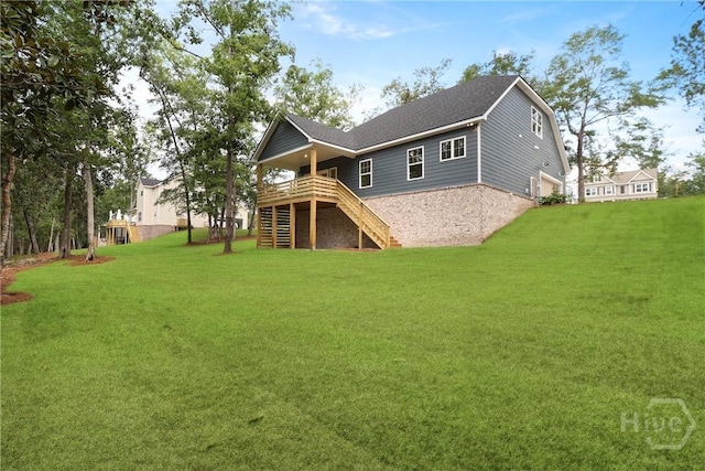 178 Cubbedge Dr, Rincon, GA 31326 - rear view of property featuring stairway, a deck, a yard, and a shingled roof
