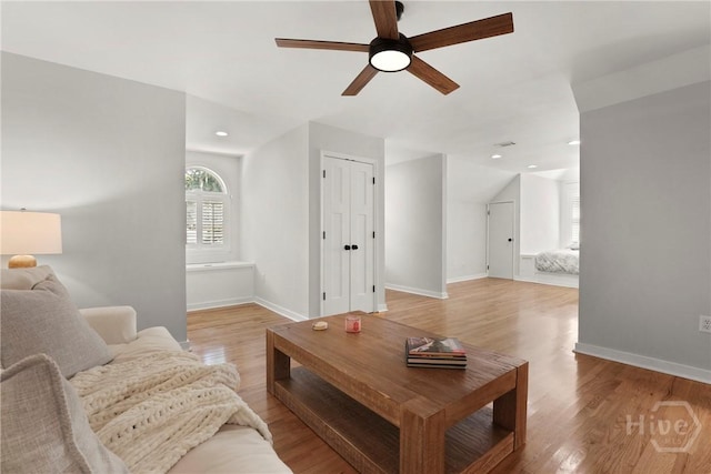 271 Davis Rd, Richmond Hill, GA 31324 - living area featuring a ceiling fan, light wood-style flooring, and recessed lighting