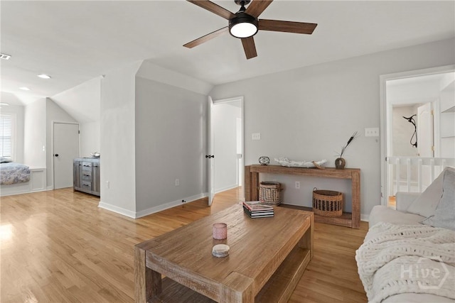 271 Davis Rd, Richmond Hill, GA 31324 - living room featuring ceiling fan, light wood-style floors, and lofted ceiling