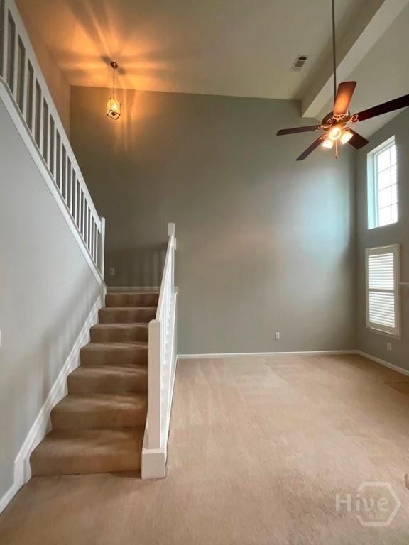 230 Opus Ct, Pooler, GA 31322 - staircase with carpet floors and ceiling fan