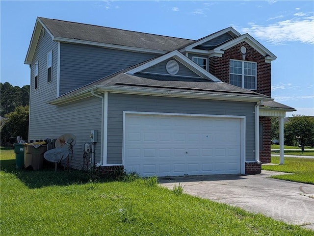 10 Evergreen Oak Dr, Richmond Hill, GA 31324 - view of side of home featuring driveway, a garage, a yard, and brick siding