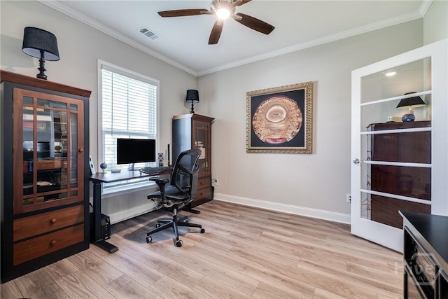 139 Harvest Hl, Pooler, GA 31322 - office space featuring ceiling fan, wood finished floors, and ornamental molding