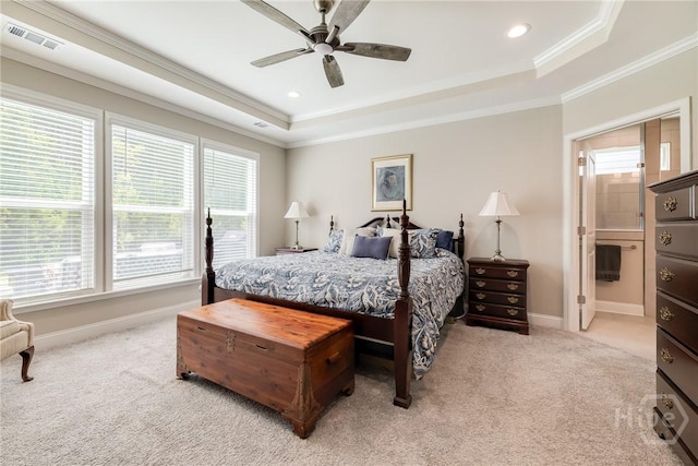 139 Harvest Hl, Pooler, GA 31322 - bedroom featuring a raised ceiling, crown molding, multiple windows, carpet flooring, and recessed lighting