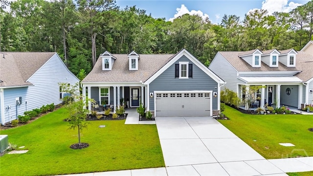 139 Harvest Hl, Pooler, GA 31322 - cape cod home with covered porch, driveway, a front yard, and a shingled roof