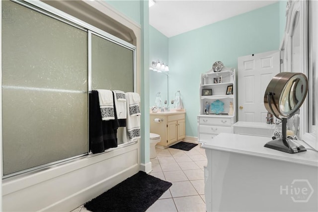 2055 Blankenbaker Rd, Statesboro, GA 30458 - bathroom with tile patterned flooring, vanity, and bath / shower combo with glass door