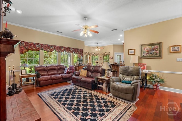 2055 Blankenbaker Rd, Statesboro, GA 30458 - living area with ceiling fan, wood finished floors, and ornamental molding