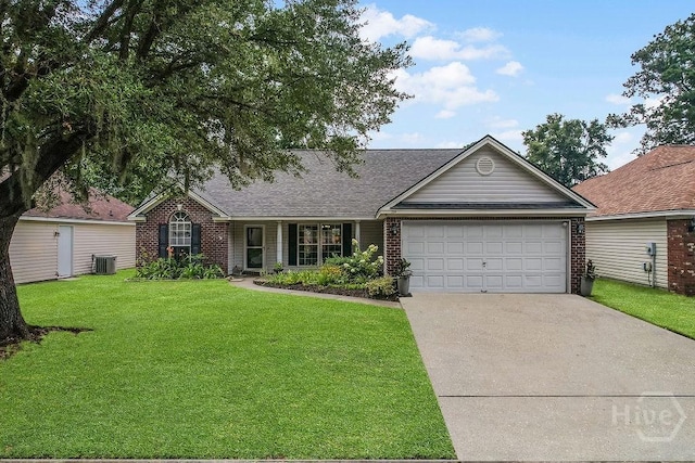 250 Laurel Hill Cir, Richmond Hill, GA 31324 - view of front of property with concrete driveway, brick siding, a front lawn, and an attached garage