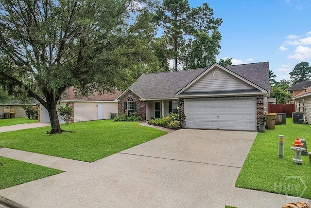 250 Laurel Hill Cir, Richmond Hill, GA 31324 - ranch-style house featuring concrete driveway, an attached garage, brick siding, and a front lawn