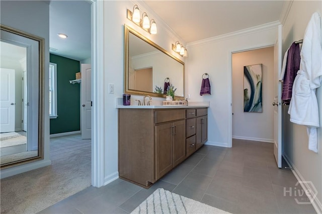 33 Spring Hill Dr, Richmond Hill, GA 31324 - bathroom with vanity, ornamental molding, and tile patterned floors