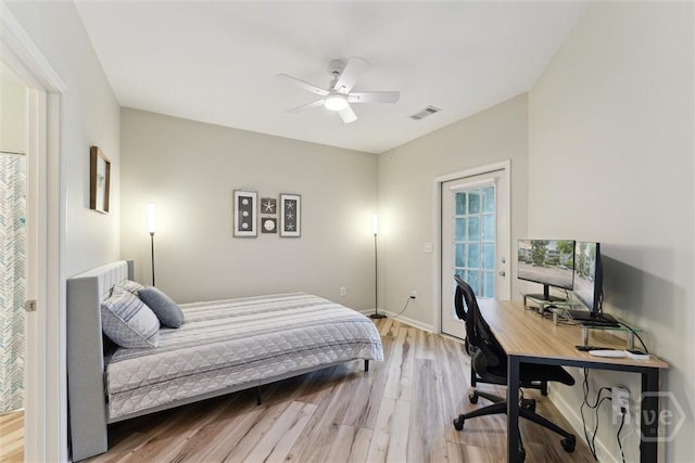 2536 Whitemarsh Way, Savannah, GA 31410 - bedroom with a desk, access to exterior, light wood finished floors, and ceiling fan